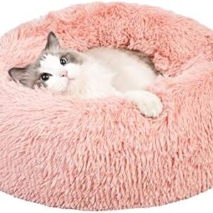 UVTQSSP Round Dog Bed, Doughnut Plush Dog Bed, Washable Round Cuddly Cushion, Sleeping Area for Cats and Dogs, Soothing, Improved Sleep, Pink, 60 cm Diameter