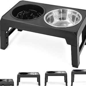 Vailge Dog Bowl, Adjustable Feeding Stand for Small, Medium and Large Dogs with Black Colour, Height Adjustment and Foldability, Includes Two Bowls