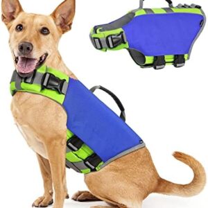 VavoPaw Dog Life Jacket, Life Jacket for Dogs with High Buoyancy Rescue Handle, Adjustable Ripstop Safety Vest Float Lifesaver Vest Reflective Stripes for Swimming Boating Dogs, Large Size, Dark Blue