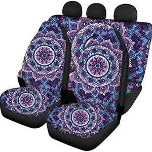 Woisttop Car Front Seat Covers Mandala Floral Pattern Full Set Dustproof Pet Dog Car Accessories Universal Fit