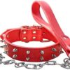 haoyueer Studded Leather Dog Collar for Medium Large Pitbull. Cane Corso, Rottweiler, Bully, Amstaff (L, Red)