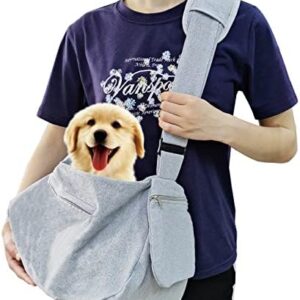 PETCUTE Adjustable Carrier Sling Dog Cat Dog Bag Puppy Shoulder Bag with Safety Lead, Dog Carrier Bag with Front Pocket, Adjustable Shoulder Strap, Pet Carrier Bag for Outdoor Use