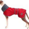 Geyecete Dog Winter Coats for Greyhound, Dog Jackets with Plush Lining, Waterproof Raincoat, Windproof, Outdoor Dog Clothing with Safe Reflective Strips, for Medium and Large Dogs, Red-XXXL