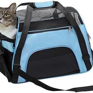 DONYER POWER Soft Sided Pet Carrier for Dogs & Cats Comfort Airline Approved Under Seat Travel Tote Bag Backpack, Travel Bag for Small Animals with Mesh Top and Sides, Blue S