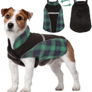 Dog Jacket Winter Vest Warm Jackets Dog Coat Reversible Dog Jumper Fleece Skiing Costume Cotton Windproof Puppy Vest Dog Clothing Winter for Small Medium and Large Dogs (Green, XL)