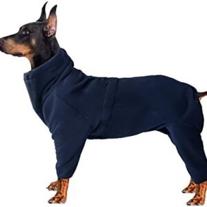 Dog Sweater Soft Fleece Zipper Windproof Winter Clothes Warm Thickened Four Leg Jumpsuit Coat Jacket Clothing Pet Pyjamas for Medium Dogs Large Dogs (Large, Navy)