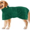Dolahovy Microfibre Dog Bathrobe Towel,Adjustable Dog Drying Coat Super Absorbent Quick Drying Dog Robes Towelling Dog Bath Robe for Small Medium Large Dogs Blue Green Grey (S, GREEN)