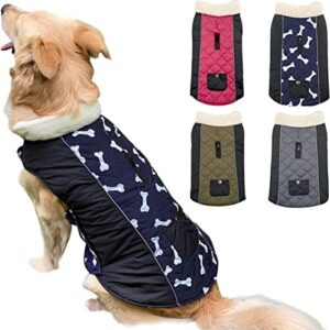 Etechydra Dog Coat Waterproof Jackets, Reflective Winter Warm Dog Coat Vest with Warm Fleece Collar, Dog Jacket for Small, Medium, Large Dog Clothes, Blue + Black - 2XL