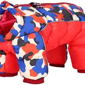 Fdit Dog Winter Coat, Windproof Dog Jacket, Four Legs Back Zip Red Camouflage Dog Warm Clothing, Dog Overalls Clothing (14#)