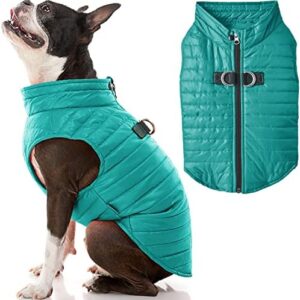 Gooby Puffer Vest Dog Jacket - Turquoise, Large - Ultra Thin Zip Up Wind Breaker with Dual D Ring Leash - Water Resistant Small Dog Sweater Coat - Dog Clothes for Small Dogs Boy or Medium Dogs