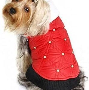 Hip Doggie HD 5RPRD L Rhinestone Puffer Vest Dog Jacket, Large, Red
