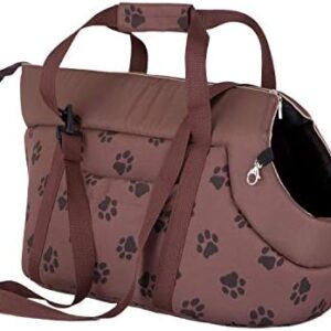 Hobbydog Transport Bag for Dogs and Cats, Size 1, Light Brown with Paws Print, 22 x 20 x 36 cm