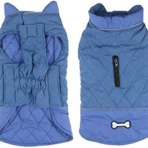 Idepet Windproof Dog Coat Winter Warm Jacket Anti-Snowsuit Dog Clothing for Small Medium Dogs with Harness Hole Blue Pink Grey