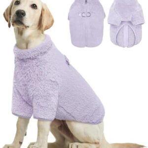 Kuoser Dog Coat Dog Jacket Winter, Warm Dog Coats for Large Dogs, Fleece Dog Coat with Zip, Windproof Winter Coat Dogs Outdoor, Purple, 3XL