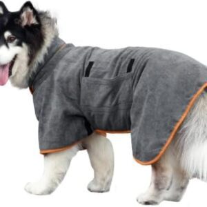 MeYuxg Dog Bathrobe, Dog Towel, Microfibre Bathrobe, Dogs, Large, Medium and Super Absorbent, Adjustable Collar and Waist, Bathrobe for Dogs, Grey (XL)