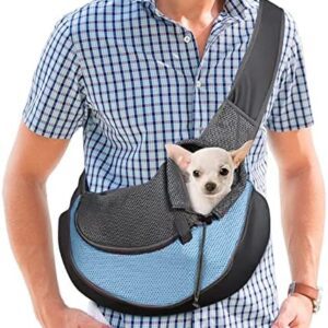 PETCUTE Pet Dog Cat Puppy Carrier Mesh Shoulder Carry Bag Sling Hands-Free Travel Bag Blue