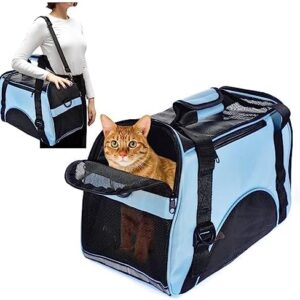 PETCUTE Portable Pet Carrier Lightweight Cat Travel Carrier Bag Pet Crate for Dogs Cats - M 44 x 23 x 32 cm Blue