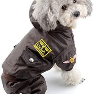 SELMAI Pegasus Small Dog Clothing for Girls Boys Airman Fleece Winter Fur Snowsuit with Hood Jumpsuit Waterproof Brown S