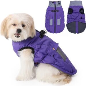 Savlot Warm Dog Winter Coat Jacket for Cold Weather Windproof Reflective Turtleneck Dog Vest with D-Ring for Lead, Dog Jacket, Pet Clothing (XS, Purple) (L, Purple)