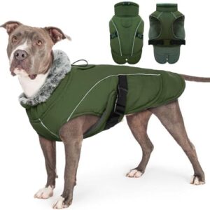 Waterproof Dog Jacket, Winter Warm Jacket Reflective Coat Windproof Pet Clothes Cozy Fleece Lining Puppy Vest Winter Apparel Outdoor Clothes(ArmyGreen, 3XL)