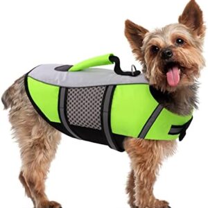 CITÉTOILE Life Jacket for Small Dogs with Handle, Adjustable Life Jacket for Chihuahua, Dachshund, Bulldog, Dog Life Jacket with Good Buoyancy, Lightweight and Safe for Water Sports, Green, L