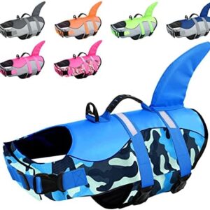 CITÉTOILE Life Jacket for Small Medium and Large Dogs with Handle and Reflective, Dog Life Jacket with Good Buoyancy, Lightweight and Safe for Water Sports, Blue Camouflage, XXL
