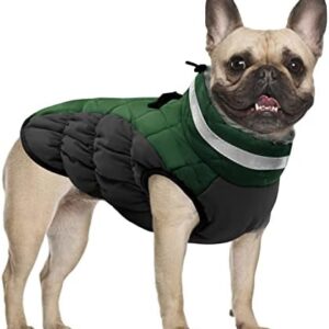CITÉTOILE Winter Dog Coat with Harness, Waterproof Dog Coat with Fleece Lined for Small Dogs, Warm Dog Vest with Reflective for Small Medium Large Dogs, Green, XXL