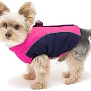 Didog Warm Dog Coat for Small Dogs and Cats, Fleece Lined Reflective Dog Jacket for Cold Weather, Sports Vest with Zipper and Linen Ring for Walking, Hiking, Rose