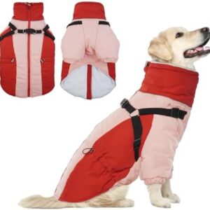 Dog Coat Winter, Warm Dog Jacket with Legs, Winter Coat Dog with Zip and Reflective Stripes, Dog Warm Winter Vest, Dog Warm Clothing for Small, Medium and Large Dogs (2XL, Red)