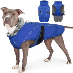 Dog Jacket Winter Coat Waterproof, Warm Dog Outfit Vest Thick Fleece Lined Padded Cotton Dog Winter Clothes Cozy Snowproof Cold Weather Warm Suit Costume Adjustable(Blue, 3XL)