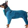 Dog Sweater Soft Fleece Zipper Windproof Winter Clothing Warm Thickened Four Leg Jumpsuit Coat Jacket Clothing Pet Pyjamas for Large Dogs (XX-Large, Turquoise)