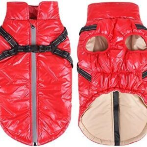 Dolahovy Waterproof Dogs Jacket Coat Winter Warm Pet Vest Windproof Reflective Dog Clothes with Harness Adjustable Puppy Cat Clothes for Small Medium Large Dogs Outdoor (XXX-Large, Red)