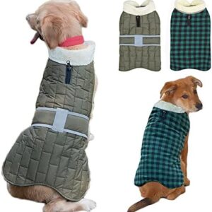 Fiyade Dog Coat Waterproof Jackets, Reversible Winter Warm Dog Coat with Harness Hole and Warm Collar, Dog Coat for Small Medium Large Dogs Cloth, Christmas Dog Coat Green,3XL
