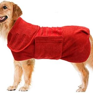 Geyecete Microfibre Dog Bathrobe, Quick-Drying Bath Towel with Velcro Closure, Highly Absorbent Bathrobe for Dogs and Cats, Pet Towel Red-XXXL