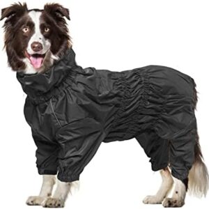 Geyecete1/2 Leg Trouser Suit，Dog Raincoat with high Waterproof for Dogs Reflective Four-Leg rain Gear Jumpsuit for Puppies Small Medium pet-Black-S