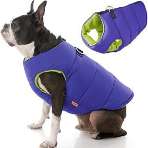 Gooby - Padded Vest Solid, Dog Jacket Coat Sweater with Zipper Closure and Leash Ring, Solid Purple, X-Large