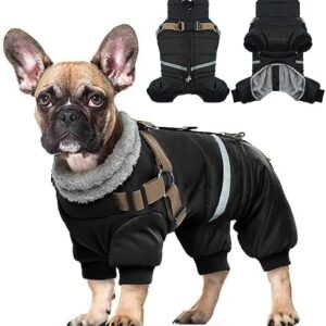 Hjyokuso Waterproof Dog Coat, Dog Jacket with Harness, Winter Coat Dog for Small, Medium, Large Dogs, Windproof Winter Jacket Dog Outfit with Reflective Stripes and Zip S-XL