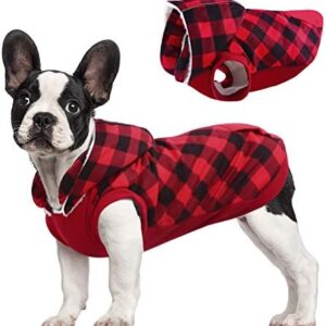 Kuoser British Style Plaid Dog Winter Coat, Windproof Cozy Cold Weather Dog Coat Fleece Lining Dog Apparel Reflective Dog Jacket Dog Vest for Small Medium Large Dogs with Removable Hat
