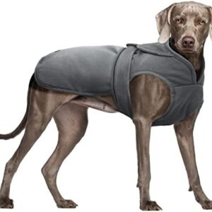 Kuoser Canvas Pet Dog Winter Coat, Reflective Dog Warm Fleece Jacket for Small Medium Large Puppy, Waterproof & Windproof Dog Vest with Harness Hole, XS-3XL