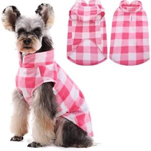 Kuoser Dog Classic Plaid Fleece Coat, Soft Dog Sweater Warm Pet Vest Jacket with Harness Hole for Small & Medium Dog and Cat, Puppy Pullover for Teddy Chihuahua Yorkshire