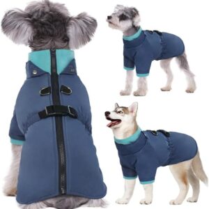 Kuoser Dog Coat Warmth, Winter Dog Jacket Dog Coats with Zip, Dog Coat for Large Dogs, Windproof Winter Coat Dog Coat Outdoor, Blue, 2XL