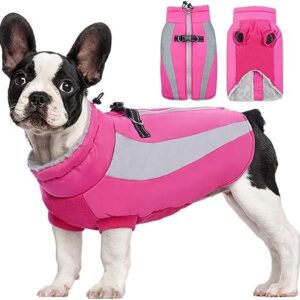 Kuoser Dog Winter Coat Waterproof Windproof Dog Warm Jacket for Small Medium Large Dogs Pet Fleece Lined Vest with Smooth Zipper Closure Reflective Puppy Cold Weather Apparel Outdoor Outfit