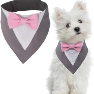 LiebeDD Dog Tuxedo Bandanas, Formal Dog Bow Tie Pet Dog Bandana for Birthday Wedding, Adjustable Dog Wedding Outfit Dog Accessories for Small Medium Large Dogs Grey L