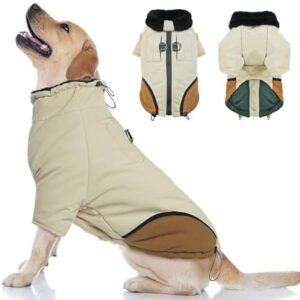 OUOBOB Dog Coat, Dog Jackets for Large Dogs, Waterproof Dog Coat with Harness Built in, Windproof Warm Dog Snow Suit Apparel Outfit Clothes for Cold Weather, Dog Coats with Legs Labrador Retriever XXL