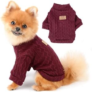 PAIDEFUL Knitted Dog Warm Jumper Chihuahua Sweater Fashion Wheat Ear Weave Jumper Knitwear Winter Clothing for Puppies Small Pets Cat Autumn Cold Weather Wear Red XL