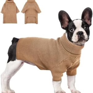 PUZAUKAL Dog Jumper Winter Warm Clothing for Dogs Cats Dog Jumper Soft Comfortable Turtleneck Knitted Jumper Pet Jumper for Small Medium Large Dog Brown (XL)