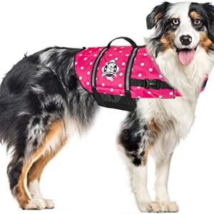 Paws Aboard Dog Life Jacket - Keep Your Canine Safe with a Nylon Life Vest - Designer Life Jackets - Perfect for Swimming and Boating - Pink & White Polka Dot, Medium