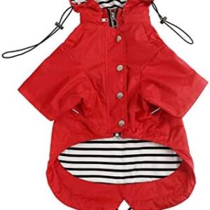 Pethiy - Waterproof Dog Coats Elegant Rain/Waterproof Drawstring Detachable Hood Clothes for Small Medium Dogs Red - M