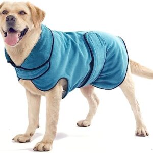 RongYiCare Dog Bathrobe, Quick-Drying Bathrobe, Dog, Premium Absorbent Dog Bathrobe for Large Dogs, Adjustable Bathrobe for Dogs with Collar and Waist (XXXL (Pack of 1), Blue)