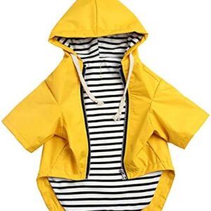 Stylish Premium Dog Raincoats - Dog Wear Yellow Zip Up Dog Raincoat with Reflective Buttons, Pockets, Rain/Water Resistant, Adjustable Drawstring -Yellow -S
